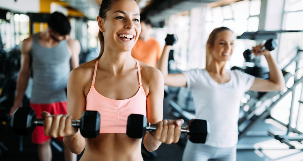 Picture of cheerful fitness team in gym Picture of cheerful fitness team in gym
