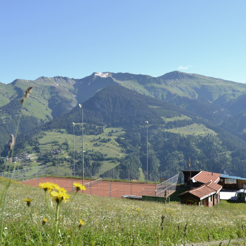 Eingebettet in eine herrliche Berglandschaft: Der Tennisplatz Tschiertschen Blick auf den Tennisplatz